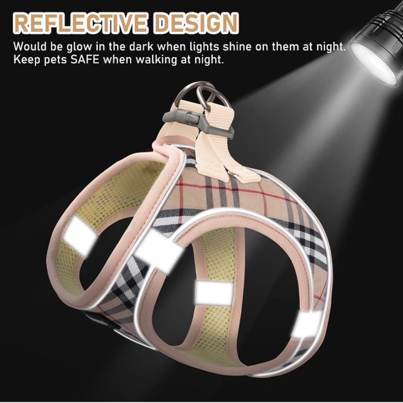 Beige Tan Plaid Harness Collar and Leash Set - Picture 4 of 6